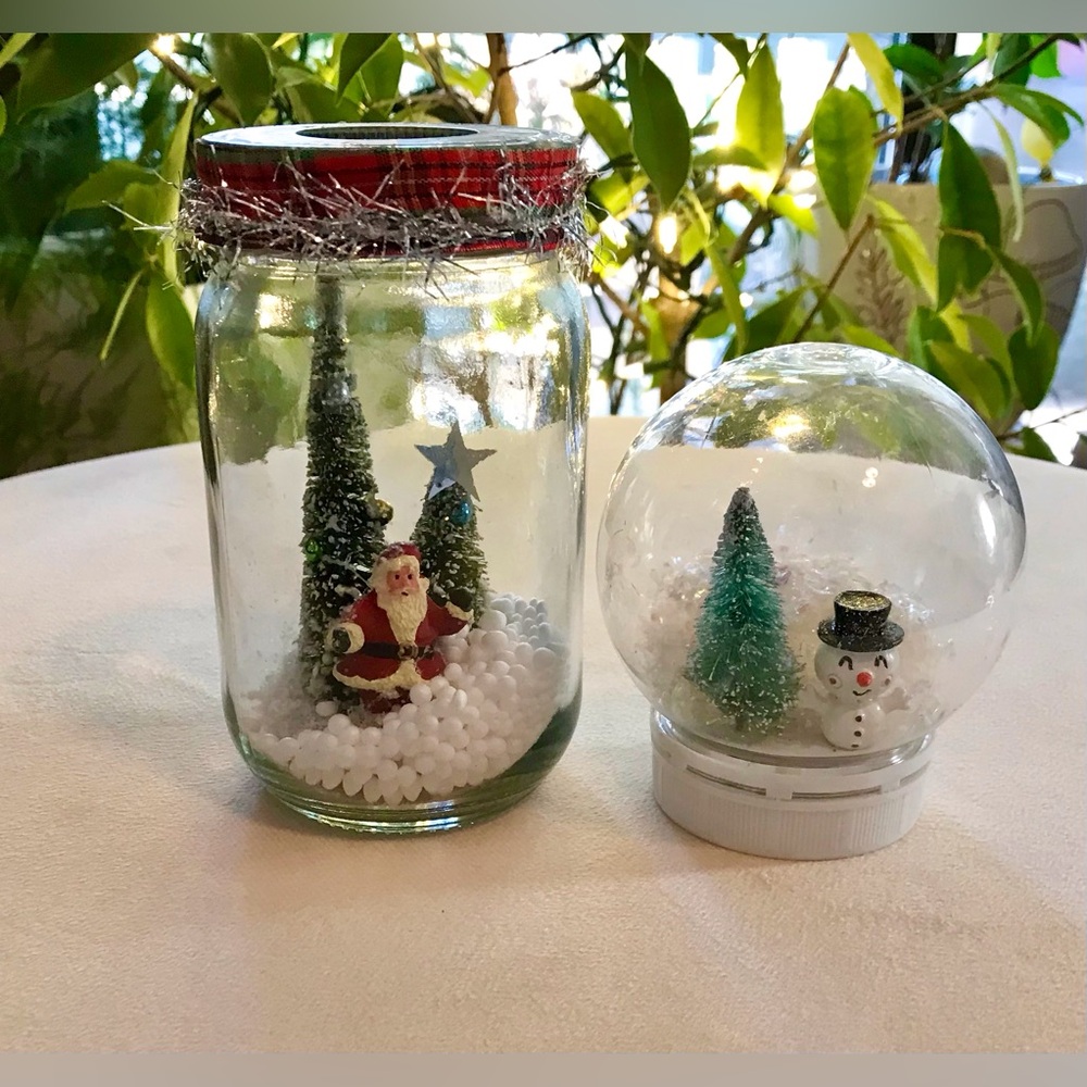 2/$10 Waterless Snow Globe Glass Santa Tree Jar Plastic Snowman Ball Holiday